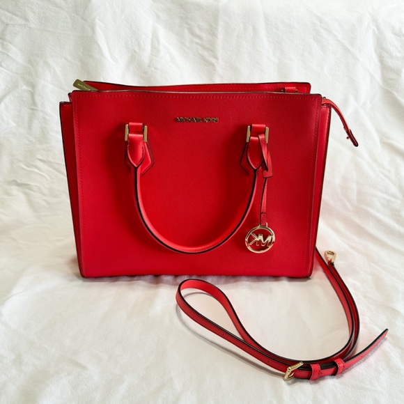 Michael Kors Hope Large Saffiano Leather Satchel | Bright Red - Picture 1 of 8